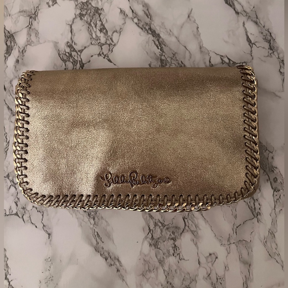 Lilly Pulitzer Gold Clutch with Chain Detail
